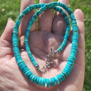 Jay King DTR mine finds Turquoise disc necklace 925 Sterling Silver stunning